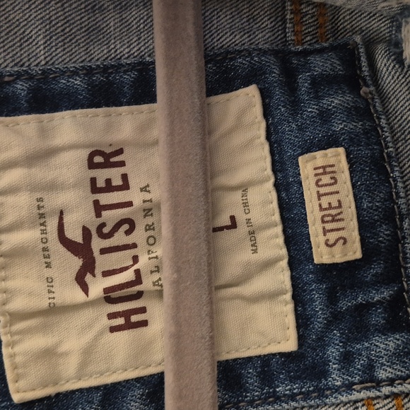 Hollister Light Blue Denim Jacket with Gray Sleeves Ripped Look Size L - Picture 2 of 11